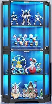 Minifigures Corner Display Case 4 Tier LED Figure Diecast Card Car Curio Cabinet