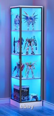 Minifigures Corner Display Case 4 Tier White LED Figure Diecast Toy Car Cabinet
