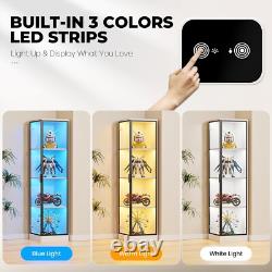 Minifigures Corner Display Case 4 Tier White LED Figure Diecast Toy Car Cabinet