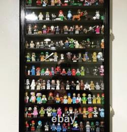 Minifigures Display Case 120+ Figurines Toy Miniature Wood Oak Wall Rack Cabinet