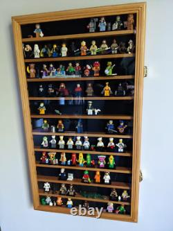 Minifigures Display Case 120+ Figurines Toy Miniature Wood Oak Wall Rack Cabinet