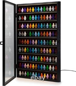 Minifigures Display Case 126 Pcs Toy Miniature LED Solid Wood Black Wall Rack