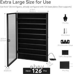 Minifigures Display Case 126 Pcs Toy Miniature LED Solid Wood Black Wall Rack