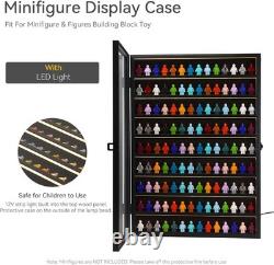 Minifigures Display Case 126 Pcs Toy Miniature LED Solid Wood Black Wall Rack