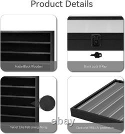 Minifigures Display Case 126 Pcs Toy Miniature LED Solid Wood Black Wall Rack