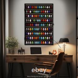 Minifigures Display Case 126 Pcs Toy Miniature LED Solid Wood Black Wall Rack