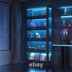 Minifigures Display Case 5 Tier Black LED Light Figure Diecast Car Shelf Cabinet