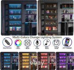 Minifigures Display Case 5 Tier Black LED Light Figure Diecast Car Shelf Cabinet