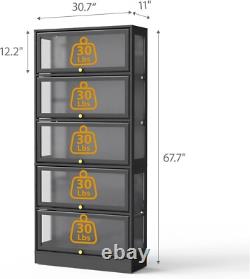 Minifigures Display Case 5 Tier Black LED Light Figure Diecast Car Shelf Cabinet