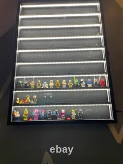 Minifigures Display Case LED Light Miniature Figure Cabinet Wood Box With Plates Minifigures Display Case LED Light Miniature Figure Cabinet Wood Box With Plates