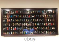 Minifigures Display Case Mahogany 200 Pcs LEGO Figurines Wood Cabinet With Plates