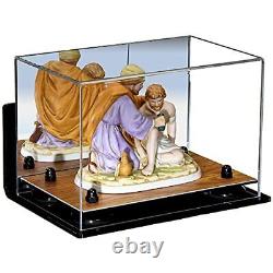Mirrored Display Case-Rectangle Box with Black Risers, Wall Mount & Wood Base(A005)