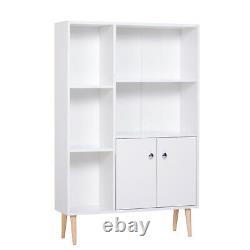 Modern Office Bookcase Elevated Wooden Storage Unit Shelves Display Case White