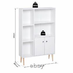 Modern Office Bookcase Elevated Wooden Storage Unit Shelves Display Case White