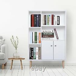 Modern Office Bookcase Elevated Wooden Storage Unit Shelves Display Case White