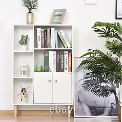 Modern Office Bookcase Elevated Wooden Storage Unit Shelves Display Case White