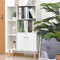 Modern Office Bookcase Elevated Wooden Storage Unit Shelves Display Case White