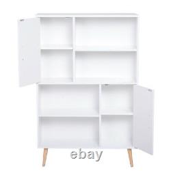 Modern Wooden Bookcase Elevated Storage Display Cabinet Shelves Cupboard White