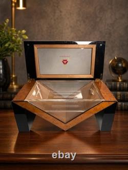 Montecristo Wood Glass Top Display Box Decorative Case Black Burl Finish