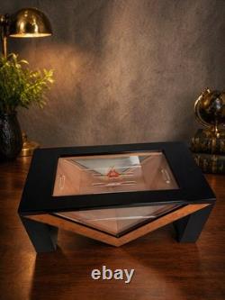 Montecristo Wood Glass Top Display Box Decorative Case Black Burl Finish