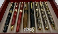 Montefiore Pens Lot Of 8 Pens With Nice Wood / Glass Display Case