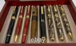 Montefiore Pens Lot Of 8 Pens With Nice Wood / Glass Display Case