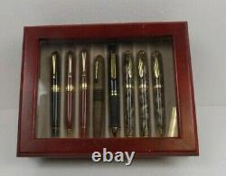 Montefiore Pens Lot Of 8 Pens With Nice Wood / Glass Display Case