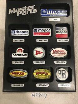 Mopar Parts Display With Logo From Every Year NOS Mounted In Wood Case 12X9