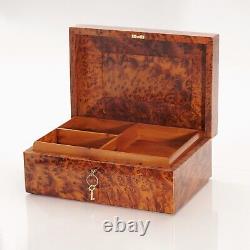 Moroccan Thuya Burl Jewelry & Keepsake Box, Decorative Wood Box with walnut Accent