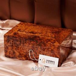 Moroccan Thuya Burl Jewelry & Keepsake Box, Decorative Wood Box with walnut Accent