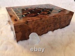 Moroccan large burl lockable wooden jewelry box organizer, Keepsake, engraved, box