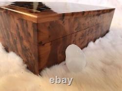 Moroccan large burl lockable wooden jewelry box organizer, Keepsake, engraved, box