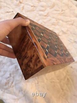 Moroccan large burl lockable wooden jewelry box organizer, Keepsake, engraved, box