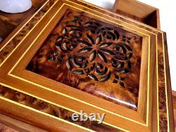 Moroccan large burl lockable wooden jewelry box organizer with 4 Cases, Box, Gift