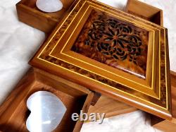 Moroccan large burl lockable wooden jewelry box organizer with 4 Cases, Box, Gift