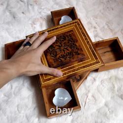 Moroccan large burl lockable wooden jewelry box organizer with 4 Cases, Box, Gift