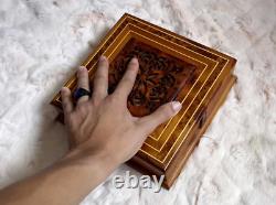 Moroccan large burl lockable wooden jewelry box organizer with 4 Cases, Box, Gift