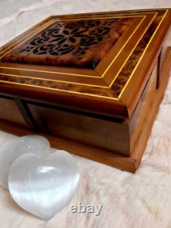 Moroccan large burl lockable wooden jewelry box organizer with 4 Cases, Box, Gift