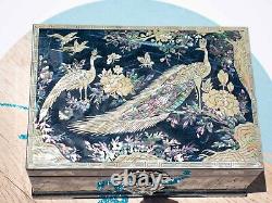 Mother of Pearl Jewelry Box Vintage Blue Peacock decor Jewelry Case Organizer