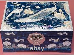 Mother of Pearl Jewelry Box Vintage Blue Peacock decor Jewelry Case Organizer