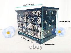 Mother of pearl Wooden Jewelry Box Vintage Blue Ring Organizer Lacquer Keepsake