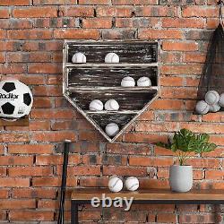 MyGift 14 Baseball Home Plate Shaped Wall Mounted Torched Wood Display Case