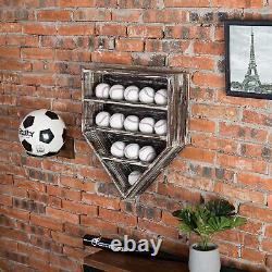 MyGift 14 Baseball Home Plate Shaped Wall Mounted Torched Wood Display Case