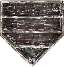 MyGift 14 Baseball Home Plate Shaped Wall Mounted Torched Wood Display Case