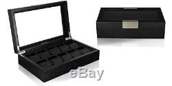NEW Black Wood Finish Ten Watch Box Storage Chest Display Case