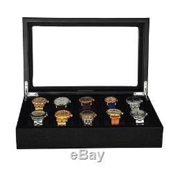NEW Black Wood Finish Ten Watch Box Storage Chest Display Case