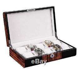 NEW Black & Zebra Wood Finish Ten Watch Box Storage Chest Display Case