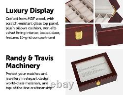NNEDSZ Grids Wooden Watch Case Glass Jewellery Storage Holder Box Wood Display