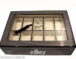New 10 Wrist Watches Jewellery Carbon Fibre Wood Display Storage Case Box