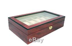 New 12 Wood Wrist Watch Storage Box Display Case In Rosewood And Glass Wooden
